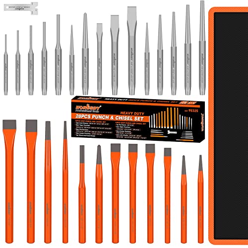 HORUSDY 28-Piece Heavy Duty Punch and Chisel Set, Including Taper Punch, Cold Chisels, Pin Punch, Center Punch