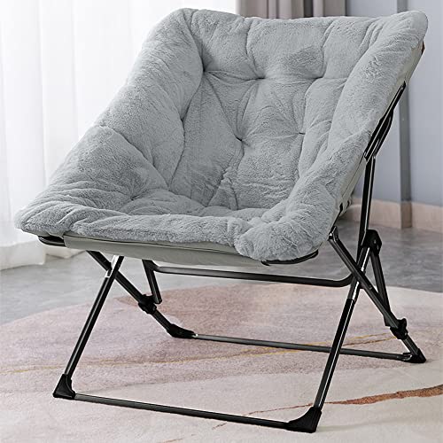 OAKHAM Comfy Saucer Chair, Folding Faux Fur Lounge Chair for Bedroom and Living Room, Flexible Seating for Kids Teens Adults, X-Large (Faux Fur-Grey)