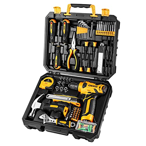 DEKOPRO 126 Piece Power Tool Combo Kits with 8V Cordless Drill, 10MM 3/8'' Keyless Chuck, Professional Household Home DIY Hand Tool Kits for Garden Office House Repair