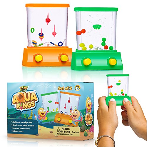 YoYa Toys Handheld Games - Miniature Aqua Arcade Set with Fish Ring Toss & Basketball, Handheld Toys for Kids & Adults, Retro Pastime Games, Original Waterful Ring Toss in Gift Box