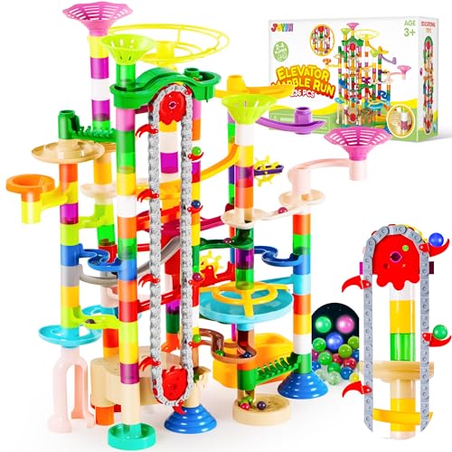 JOYIN 236Pcs Glowing Marble Run with Motorized Elevator- Construction Building Blocks Toys with 30 Glow in The Dark Plastic Marbles, STEM Gifts for Boys and Girls