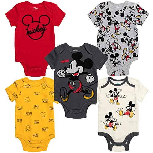 Disney Mickey Mouse Newborn Baby Boys 5 Pack Bodysuits 6-9 Months