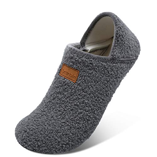 Scurtain Unisex Mens Womens Slippers Lightweight House Slippers Sock Shoes with Non-slip rubber sole Mens Womens Walking Shoes Dark Grey 8.5-9.5