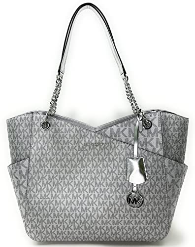 Michael Kors Large Jet Set Travel Chain Shoulder Tote (Silver)