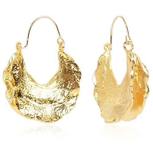 DAMLENG Simple Fashion Large Vintage Gold Circle Hoop Earrings Boho Irregular Hollow Shield Shape Dangle Drop Earrings for Women Girls Statement Jewelry Gifts (Gold)