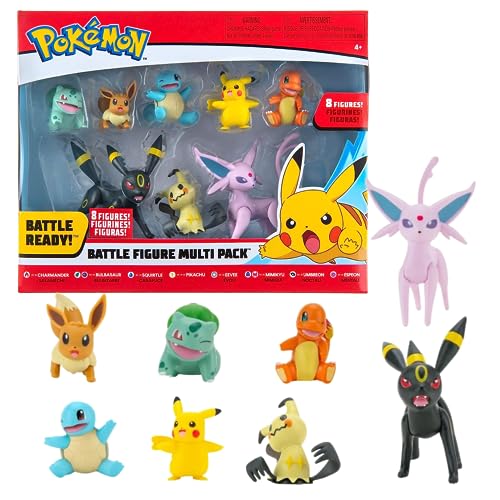 Pokémon Battle Figure 8-Pack - Features Charmander, Bulbasaur, Squirtle, Mimikyu, Pikachu, Eevee, Umbreon, Espeon - Perfect for Any Trainer