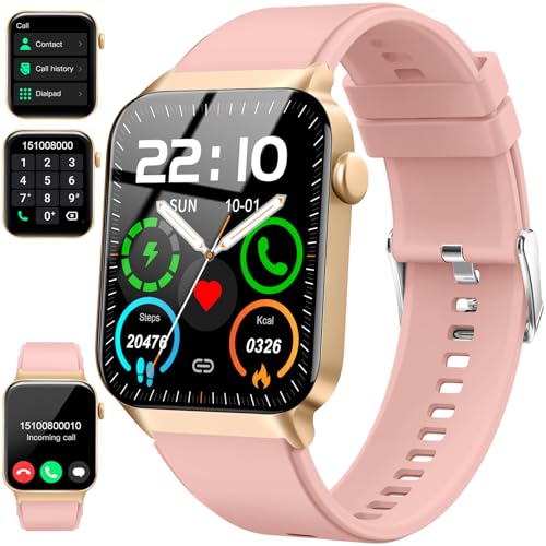Smart Watch for Men Women, 1.85' Smartwatch (Answer/Make Call), IP68 Waterproof Fitness Tracker, 100+ Sport Modes, Heart Rate Monitor, Sleep Monitor, Pedometer, Smartwatches for Android iOS, Gold Pink
