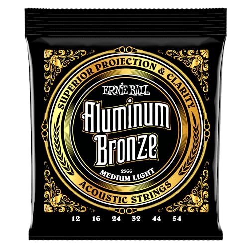 Ernie Ball Medium Light Aluminum Bronze Acoustic Guitar Strings, 12-54 Gauge (P02566)