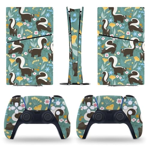 AoHanan Sticker for 5 Slim Digital Skin Cute Skunks and Flowers Skin Console Controller Accessories Cover Skins Anime Vinyl Sticker Full Set Only for 5 Slim Digital Edition