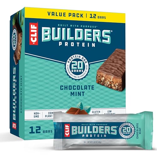 CLIF Bar Builders - Chocolate Mint Flavor - Protein Bars - Gluten-Free - Non-GMO - Low Glycemic - 20g Protein - 2.4 oz. (12 Pack)