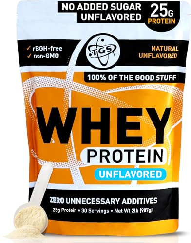 TGS 100% Whey Protein Powder Unflavored, Unsweetened, Keto Friendly - 2lb - All Natural, Low Carb, Low Calorie, Soy Free, Gluten Free, Made in USA