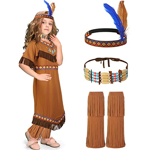 Boyiee Girls Native Costume Kids Indian Princess Dress Outfit for Halloween Cosplay (L)