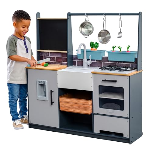 KidKraft Wooden Farm to Table Play Kitchen with EZ Kraft Assembly, Lights & Sounds, Ice Maker and 17 Accessories