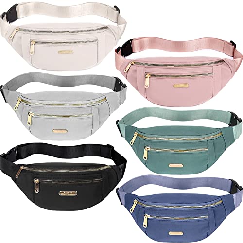 6 Pieces Fanny Pack for Women Men Fashion Waist Bag with Adjustable Strap Waterproof Fanny Packs for Travel Sports Running Hiking MULTICOLOR