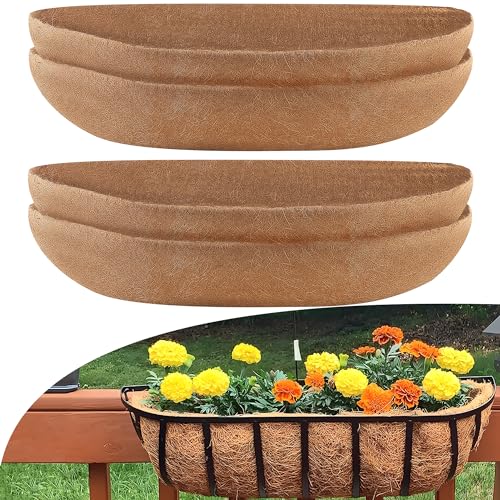 Sinimaka Coco Liners for Planters 24 Inch, 4 Pack Trough Window Box Liners, Coconut Fiber Liners for Planters Flower Baskets Garden Outdoor Plants