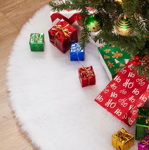 Joiedomi White Faux Fur Tree Skirt 36', Chirstmas Tree Skirt Soft Classic Faux Fur Tree Skirt for Xmas Tree Decorations