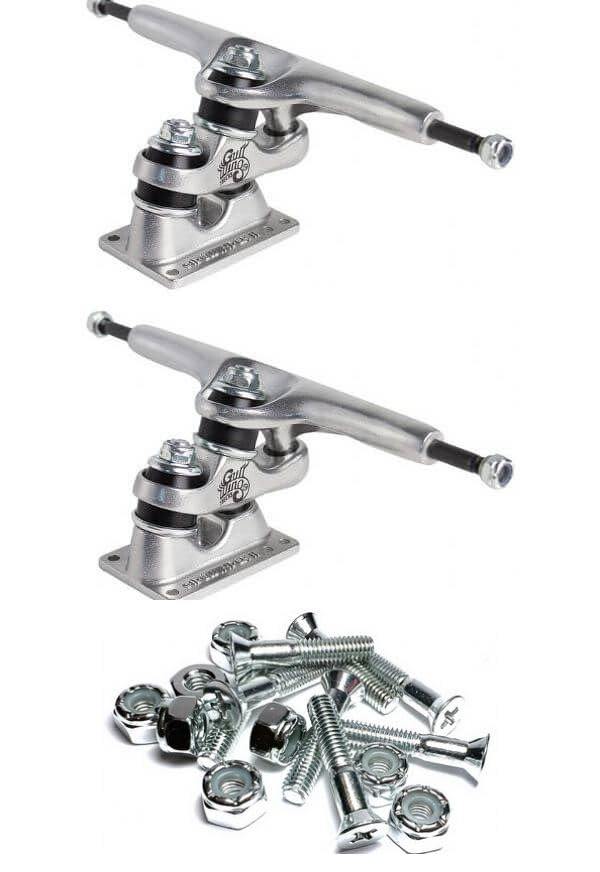 Gullwing Trucks Sidewinder II Polished Skateboard Double Kingpin Trucks - 6.25' Hanger 9.0' Axle with 1' Chrome Hardware - Bundle of 2 Items