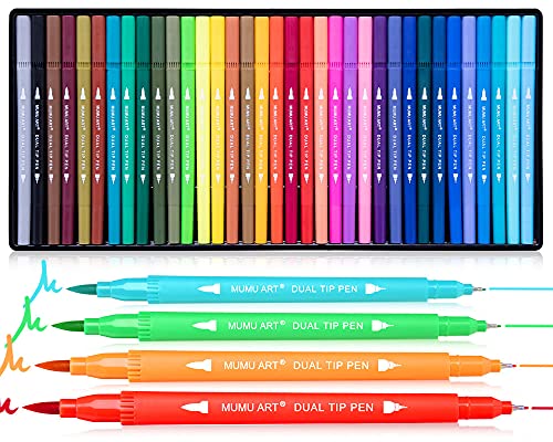 35 Dual Markers Pen for Adult Coloring Book, Coloring Brush Art Marker, Fine Tip Colored Pens for Bullet Journaling Drawing Planner
