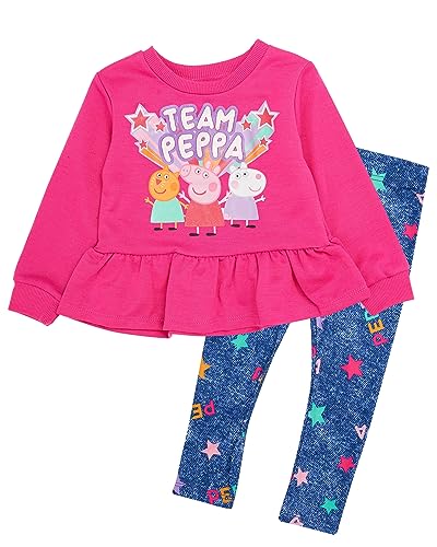 Peppa Pig Toddler Baby Girls Long Sleeve Shirt & Leggings Set (Pink/Navy, 18 Months)