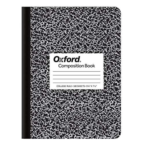 Oxford Composition Notebook, College Ruled Paper, 9-3/4' x 7-1/2', Black Marble Covers, 100 Sheets, 1 Book (63796)