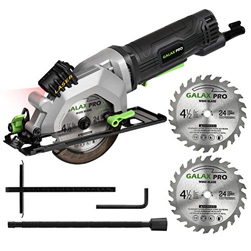 GALAX PRO 4Amp 3500RPM Circular Saw with Laser Guide, Max. Cutting Depth1-11/16'(90°), 1-1/8'(45°）Compact Saw with 4-1/2' 24T TCT Blade, Vacuum Adapter, Blade Wrench, and Rip Guide
