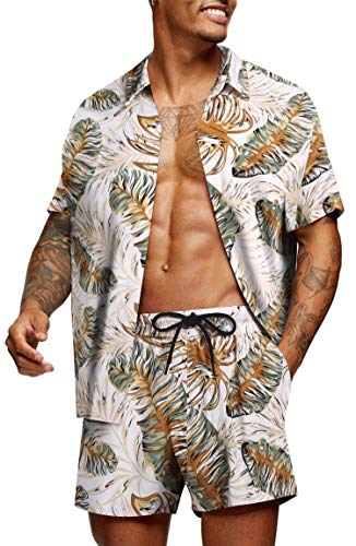 COOFANDY Men's Hawaiian Short Sleeve Shirt Aloha Print Casual Beach Shirts