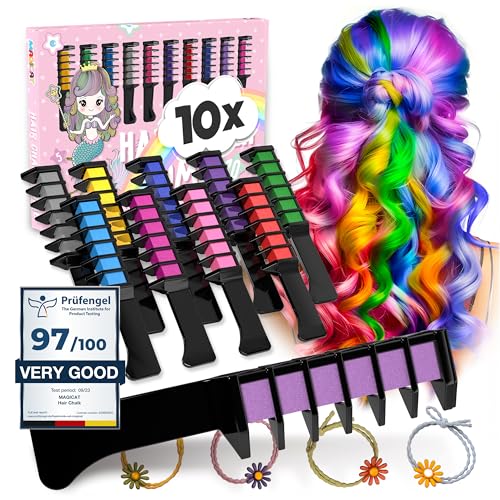 Magicat Hair Chalk for girls I 10 Temporary hair color for kids, 5 hair ties I Easter party favors I Hair chalk for kids hair color I Easter gifts for girls I Easter basket stuffers I Non-toxic