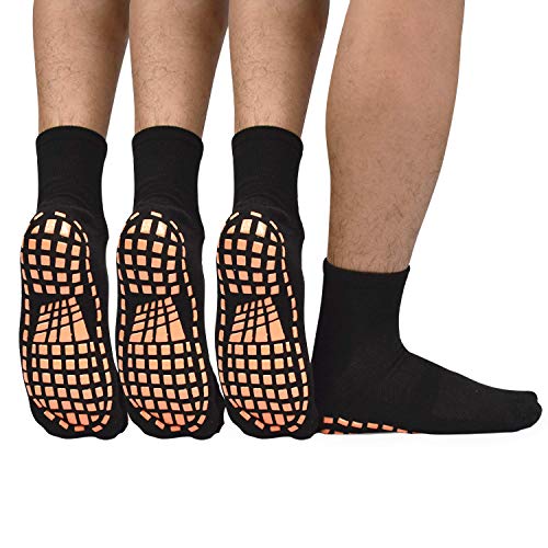 ELUTONG Men Non Slip Sticky Grips Socks 3 Pairs Tile Wood Floors Anti-Skid Workout Yoga Pilates Hospital Slipper Socks