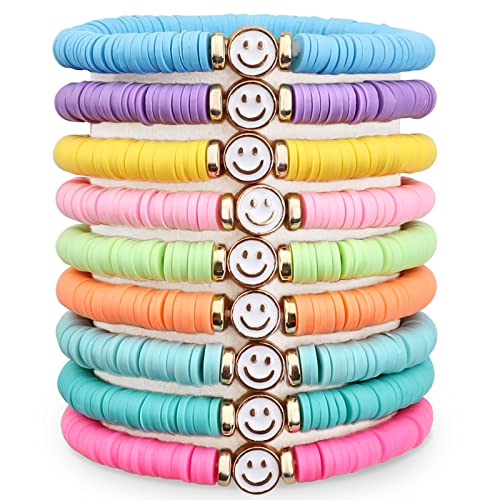 JIASHUYEYE Colorful Heishi Bracelet Set - Stackable Boho Surfer Jewelry for Women & Girls