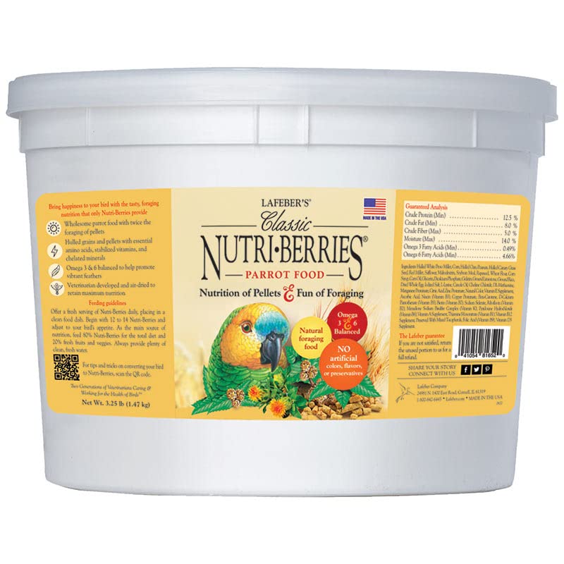 LAFEBER'S Classic Nutri-Berries Pet Bird Food, Made with Non-GMO and Human-Grade Ingredients, for Parrots, 3.25 lb