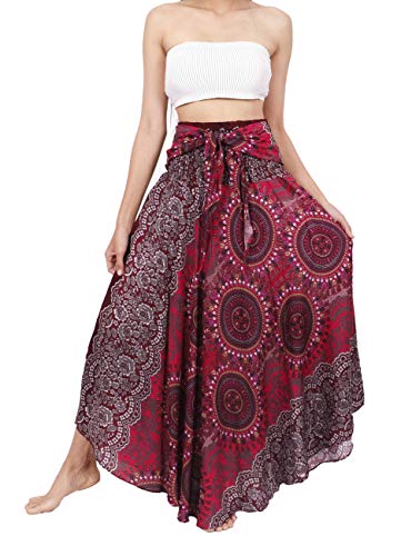 Banjamath Women's Long Bohemian Style Gypsy Boho Hippie Skirt (M, Mandala Red 2)