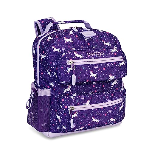 Bentgo Kids Backpack - Lightweight 14” Backpack in Fun Prints for School, Travel, & Daycare, Ideal for Ages 4+, Roomy Interior, Durable & Water-Resistant Fabric, & Loop for Lunch Bag (Unicorn)