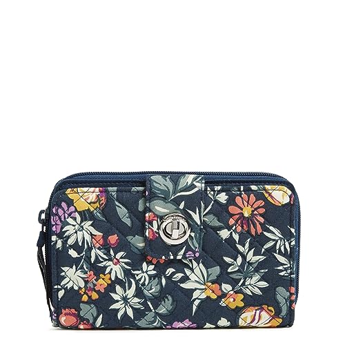 Vera Bradley Women's Cotton Turnlock Wallet With Rfid Protection, Fresh-Cut Floral Green, One Size