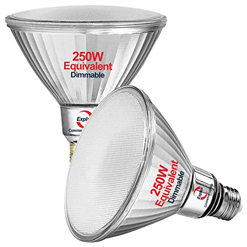 Explux 250 Watt Equivalent PAR38 LED Flood Light Bulbs, Super Bright 3300 Lumens, Dimmable, Full-Glass Outdoor Waterproof & Anti-Ageing, 5000K Daylight Spotlight, 2-Pack