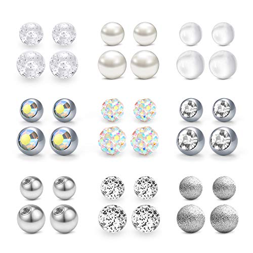 MODRSA 14G Replacement Balls Belly Button Rings Ball 5mm 8mm Externally Threaded Surgical Steel Plastic Pearl for Nipplering Industrial Barbell Tongue Ring Horseshoe Barbell Body Piercing Jewelry