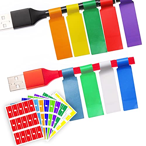 270 PCS Cable Labels, 9 Colors Waterproof Cable Tags Wire Labels for Cable Management, Cord Labels Can Write On, Self Adhesive Wire Labels Printable for Laser Printer and Handwriting