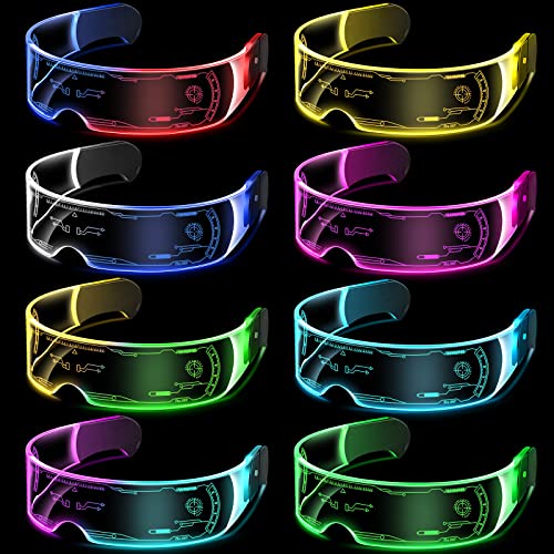 8 Pcs LED Visor Glasses 5 Modes 7 Colors Futuristic Glasses Light up Glasses Luminous Flashing Glow in the Dark Glasses Led Goggles for Photo Cosplay Bar Club Party Concert Live DJ Birthday