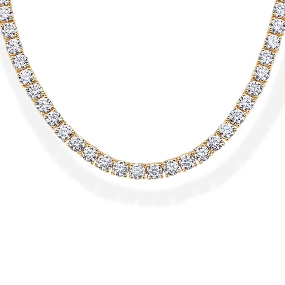 PAVOI 14K Yellow Gold Plated 3mm Simulated Diamond Tennis Necklace for Women | Chunky Long Necklace | Size 15'