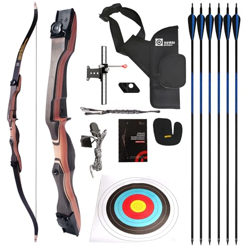 Sanlida Noble Standard Beginner & Intermediate Recurve Bow and Arrows Kit for Adult and Youth, Wooden Takedown Recurve Bow Package for Training, Practice & Competition RH Only (54', 18lbs)