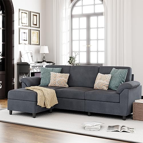 Vongrasig 79' Convertible Sectional Sofa Couch, 3 Seat L Shaped Sofa with Removable Pillows Linen Fabric Small Couch Mid Century for Living Room, Apartment and Office (Gray)