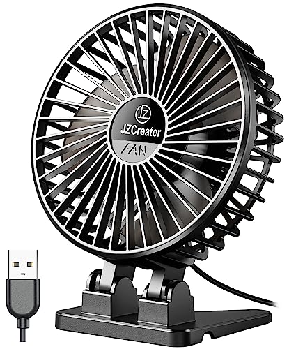 JZCreater USB Desk Fan, Mini Fan Portable, 3 Speeds Desktop Table Cooling Fan, Plug in Power Fan, Rotation Strong Wind, Quiet Personal Small Fan for Home Desktop Office Travel Bedroom, Black Black