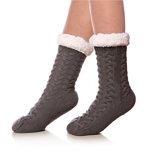 SDBING Women's Winter Super Soft Warm Cozy Fuzzy Fleece-Lined with Grippers Slipper Socks (Gray A)