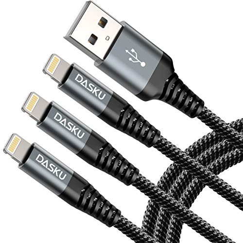 Dasku Lightning Cable 3ft 3Pack Nylon Braided Heavy Duty iPhone Charger Cord Black Compatible with 14/13 / 12/11 Pro Max/X/Xs Max/Xr /8 Plus/ 7 6S Plus 6 Plus/iPad Mini/Air