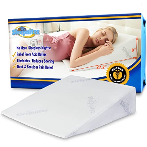 Sleepnitez 8' Bed Wedge Pillow for Sleeping, Luxurious 3.25' Top Layer Memory Foam Wedge Pillow, Acid Reflux Pillow for GERD, Anti Snoring Pillow Wedge for Sleeping Pregnancy Wedge Pillows