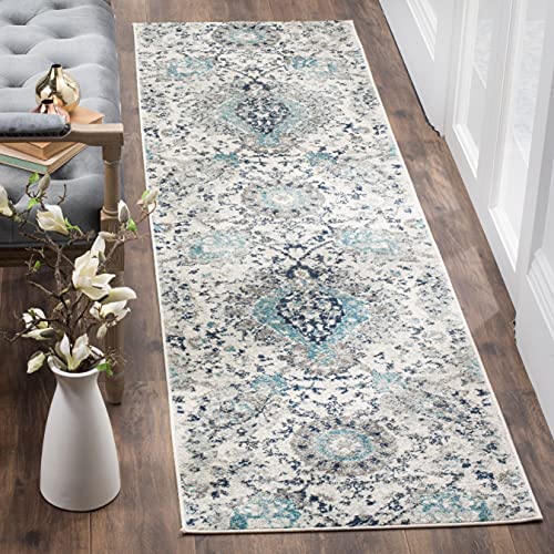 SAFAVIEH Madison Collection Runner Rug - 2'3' x 8', Cream & Light Grey, Boho Chic Glam Paisley Design, Non-Shedding & Easy Care, Ideal for High Traffic Areas in Living Room, Bedroom (MAD600C)