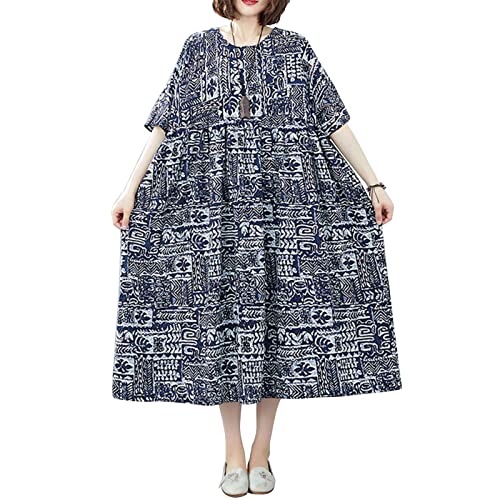 Versear Women Loose Cotton Rayon Dress Print Boho Swing House Dress with Pockets