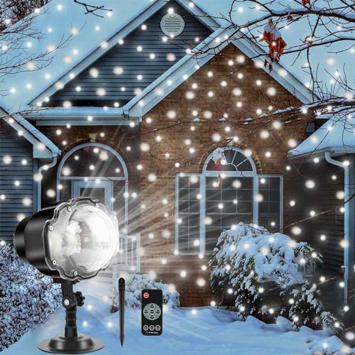 Borelor Snowfall LED Lights IP65 Waterproof Mini Christmas Snowflake Projector Lamp Indoor Outdoor New Year Decoration Light with RF Remote & Timer(High Brightness)