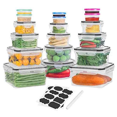 36 PCS Food Storage Containers (18 Stackable kitchen Storage Containers with 18 Lids airtight) - BPA-Free & Microwave, Dishwasher freezer Safe Meal Prep Container with Chalkboard Labels & Marker