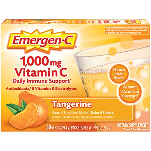 Emergen-C 1000mg Vitamin C Powder, with Antioxidants, B Vitamins and Electrolytes, Vitamin C Supplements for Immune Support, Caffeine Free Fizzy Drink Mix, Tangerine Flavor - 30 Count