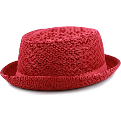 The Hat Depot Light Weight Classic Soft Cool Mesh Porkpie hat (L/XL, Red)